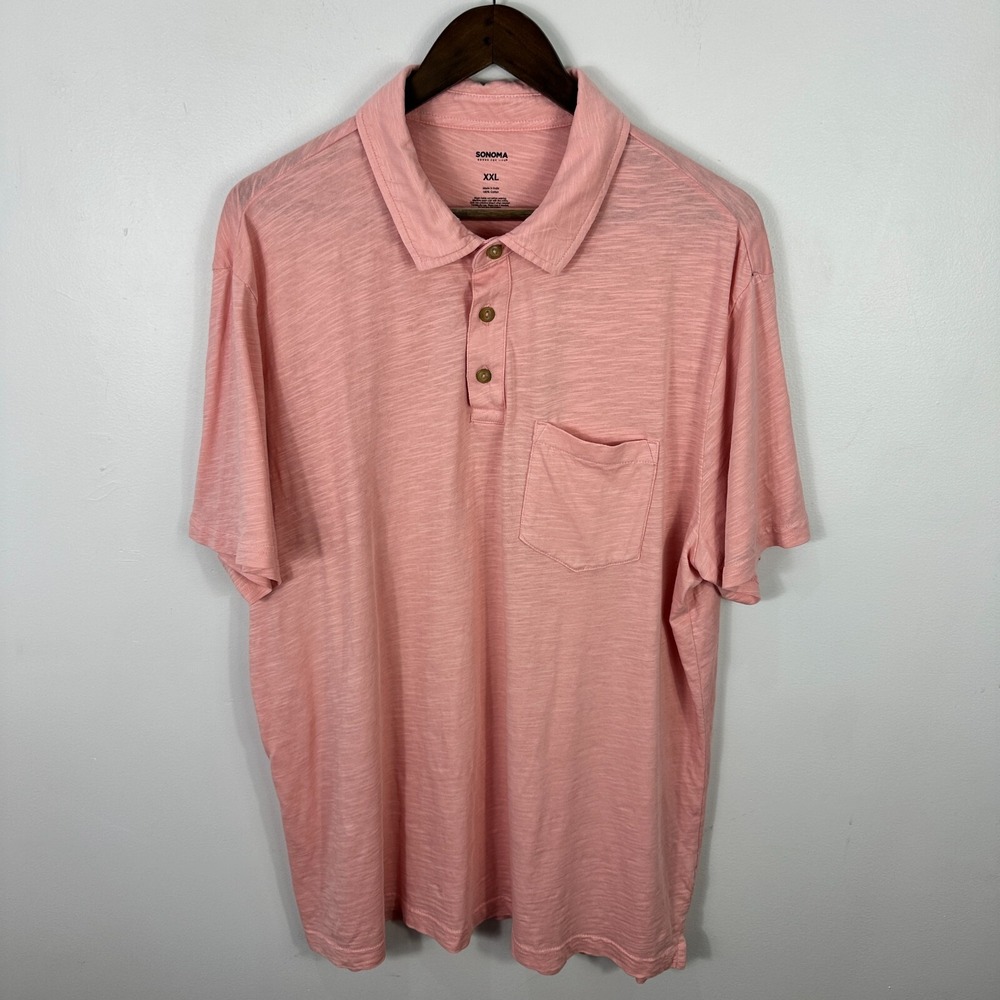 Sonoma Polo Shirt XXL Pink Slub Cotton Pocket Lightweight Preppy Resort Beach